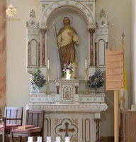 Statue religieuse sculptée à la main en marbre blanc pour église, articles religieux, autel avec relief, sculpture de table de tabernacle de cathédrale en pierre, décoration