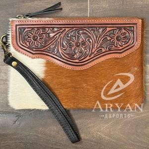 Cartera de mano portátil de cuero con herramientas, billetera de cuero de vaca genuino, cremallera, embrague de sobre más cercano para mujer - Product Image 1