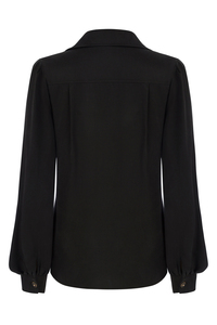 Blusas <span class=keywords><strong>de</strong></span> Lyocell Negras <span class=keywords><strong>de</strong></span> Manga Larga con Botones para <span class=keywords><strong>Mujer</strong></span>, Camisas Casuales <span class=keywords><strong>de</strong></span> Trabajo - Product Image 3