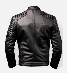 Chaqueta de motorista informal de invierno con cuello levantado para hombre en negro Piel de cordero genuina con cierre de cremallera Tipo de suministro ODM - Product Image 4