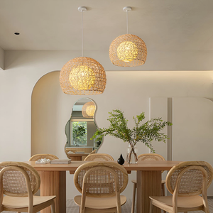 Handwoven Round Rattan Lampshade for Pendant, <b>Ceiling</b>, and <b>Hanging</b>, Boho and Rustic Interiors - Product Image 4