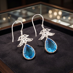 Women’s 925 Sterling Silver Bohemian Drop <b>Earrings</b> Geometric Pattern Swiss <b>Blue</b> <b>Topaz</b> Bezel Set Handmade Dangle <b>Earrings</b> - Product Image 6