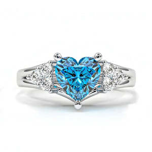 Anillo de Diamantes Azul Real Zarkan, Platino Marcado de 14k, Corte Radiante, Gema Geométrica, Anillo de Compromiso - Product Image 3