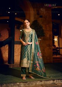 Excelente calidad increíble vestido Banarasi Simmer Jacquard Jari seda Kurti pantalón y Dupatta con trabajo a mano fabricante de la India - Product Image 4