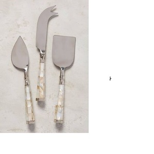 Ensemble de couteaux à fromage en acier inoxydable 3 pièces de style plume fabriqués à la main avec manche en marbre et bois pour servir le petit déjeuner au fromage - Product Image 2