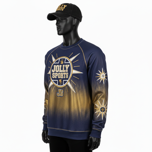 Sudadera de Felpa de Alta Calidad, 330 GSM, Lavado Ácido, Color Azul Marino con Degradado Dorado, Mangas Raglán, Paneles Personalizados con Bordado, Sudadera Básica - Product Image 5