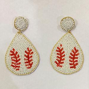 Boucles d'oreilles de sport de baseball faites à la main, perles fantaisie, broderie, bijoux de fête, bijoux de jour de match, JAVED HANDICRAFTS JH-2066 - Product Image 2