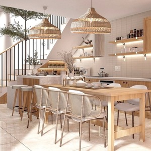 Vietnam fabricant meilleur prix rotin abat-jour Style Antique bambou métal pendentif plafonnier maison Resort hôtel décor - Product Image 2