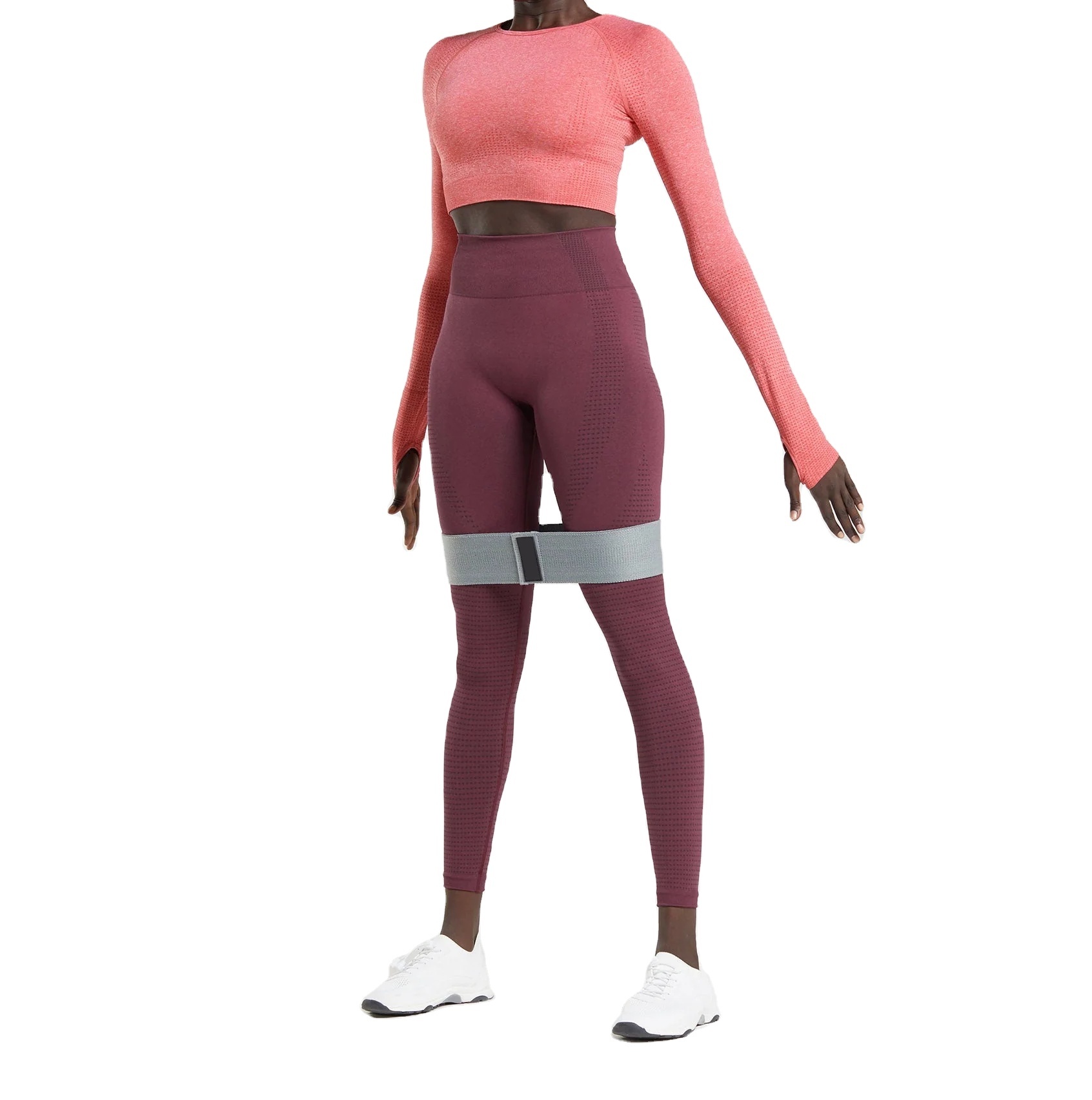 Premium Breathable Seamless 100% Polyester Yoga Set for Women High Waist Leggings Sports Bra Front Logo 220g for Gym Pilates