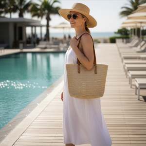 Tide Weave Fashion <b>Tote</b> Bag Zippered Closure Large Capacity Customizable Logo Solid Color for Summer Autumn Spring Use Polyester - Product Image 3