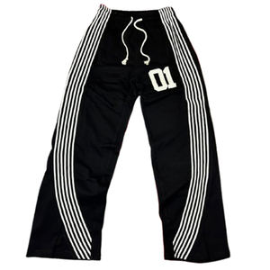 Vêtements de sport décontractés confortables pantalon de survêtement rose léger à jambes larges avec des rayures latérales blanches bas de taille élastique - Product Image 4