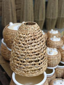 Hot Selling Large Indoor Modern Design Lampshade High Quality Round <b>Water</b> Hyacinth Light Made From Natural Rattan Fibers Vietnam - Product Image 6
