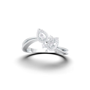 Juego de pavé de diamantes redondos y de corte de pera de 0,15 quilates, anillo llamativo en forma de pera hecho en platino para ella - Product Image 1