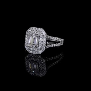 Women's 18KWhite Gold Emerald Diamond <b>Ring</b> With Halo And <b>Split</b> Band IGI Certified Classic Style Engagement <b>Ring</b> Everyday Wear - Product Image 2