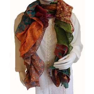 Pañuelo de seda largo estilo vintage para mujer, con diseño de diseñador dibujado a mano, estola elegante con volantes de Kantha reciclado para primavera - Product Image 1
