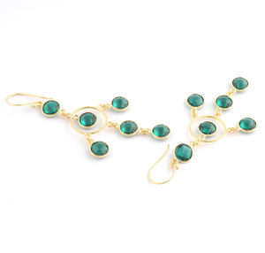 ต่างหูห้อยประดับเพชรพลอยหลากหลายชนิด ชุบทองคำแท้ 24k คุณภาพสูง ดีไซน์โดดเด่น เหมาะเป็นของขวัญสำหรับผู้หญิง - Product Image 3