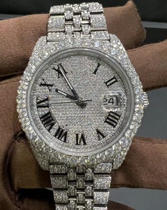 Montre VVS Moissanite 46 mm, mouvement à quartz, bracelet en alliage, cadran en verre, style quotidien, luxe, mode, affaires, aiguille, résistance à l'eau 10 m - Product Image 2