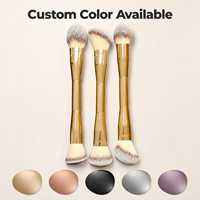 Ensemble de 3 pinceaux plats professionnels pour le maquillage, fibres synthétiques vegan, étiquette privée, tube en aluminium doré brillant, kit cosmétique personnalisé