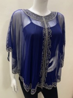 Poncho-écharpe exclusif grande taille pour femme, en résille, de haute qualité, printemps-automne, écologique, pour le bureau ou décontracté, avec broderie de perles et de sequins faits à la main
