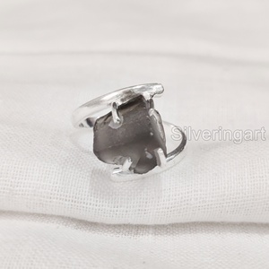 Rough Stone Jewelry Women's Ring Natural Raw Smoky Quartz Gemstone <b>Cross</b> Prong Ring Party Christmas 925 <b>Sterling</b> <b>Silver</b> Ring - Product Image 3
