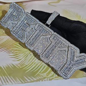 จี้เพชรโมอิสซาไนต์ทรงบาแกตต์ทำมือ ชุบทอง เงินแท้ 925 สลักอักษรตามสั่ง สไตล์ฮิปฮอป สำหรับผู้ชาย ราคาประหยัด - Product Image 5