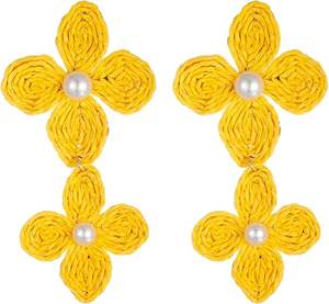 Déclaration Blanc Fleur Raphia Tissé Fleur Boucles D'oreilles Daisy Studs Bohème Fille Fleur Jolie Zircone Boucles D'oreilles pour les Femmes - Product Image 4