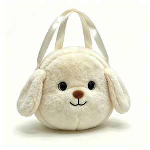 Textura suave y afelpada personalizada, color crema/blanco marfil, adorable diseño de perro con orejas caídas, bolso de felpa color crema pastel. - Product Image 5