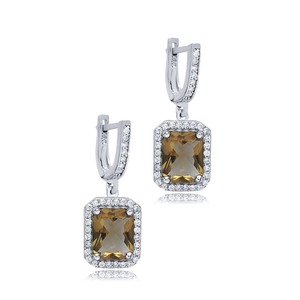 Baguette Sultanite CZ Gold Plated Sterling <b>Silver</b> Dangle <b>Earrings</b> Turkish Handcrafted <b>Wedding</b> & Party Trendy Jewelry - Product Image 3