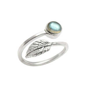 Bijoux bohèmes faits à la main avec un design de feuille réglable Cadeau parfait pour elle Bague en argent sterling 925 avec pierre précieuse labradorite - Product Image 1
