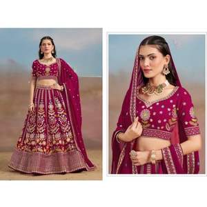 Collection de Lehenga Choli élégante et moderne en Georgette, à lacets dans le dos, silhouette fourreau, pour les fêtes, les mariages, broderie longue jusqu'au sol - Product Image 5