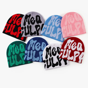 หมวกถักผ้าแจ็คการ์ดสำหรับฤดูหนาวพิมพ์ลายแบบทั่วทุกมุมพร้อมโลโก้ไม่มีกระดุมดีไซน์สำหรับการเดินทาง - Product Image 3