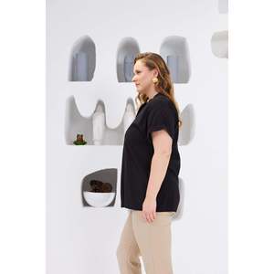 Blusa Tejida con Cuello Mandarín Negra para Mujer, Talla Grande, Mezcla de Rayón y Poliéster, para Uso Diario en Primavera y Verano, Marca RMG - Product Image 2