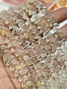 Cuarzo Rutilado Dorado Natural AAA, Facetado, en Forma de Lágrima, Taladrado, Hilo de 8 Pulgadas, Aproximadamente 6x9mm - Product Image 3