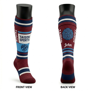 Women Gaelic Football <b>Socks</b> Premium 180 GSM Cotton Nylon Blend Breathable Jacquard Knit Brown White <b>Navy</b> Stripe Custom Logo - Product Image 2