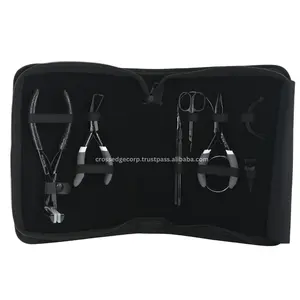 Professionelles Haarverlängerungs-Werkzeugkit enthält Haarband-Zange und Crimpmaschine, abgedrehter Häkel, gebogenes Garn-Nadel