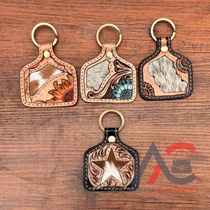 New Arrival Hand Tooled Leather Keychain Cowhide Fur Leather Keyrings Stylish Keychain Stylish Hot Sale <b>Key</b> Chain - Product Image 1