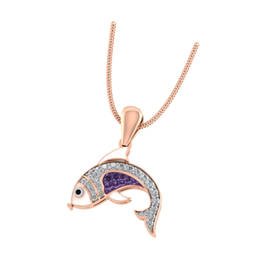 Colgante de diamantes en forma de pez de oro auténtico de 18 quilates con piedras moradas Joyería fina OEM personalizada para niños y mujeres Hecho EN LA India - Product Image 3