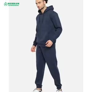 Ensemble de survêtement pour homme 100% coton à capuche, couleur unie, sweat-shirt et pantalon de jogging à manches longues, vêtements décontractés d'automne avec poches latérales - Product Image 3