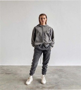 Streetwear de los hombres Vintage de gran tamaño de logotipo personalizado de peso pesado francés Terry Zip completo lavado ácido de sudaderas con capucha - Product Image 5