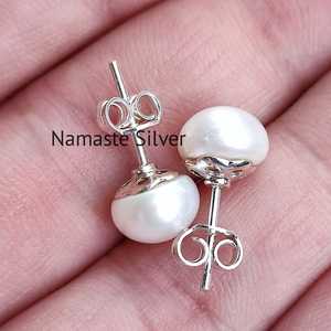 Handmade Freshwater Pearl Sterling <b>Silver</b> <b>Stud</b> <b>Earrings</b> Elegant Pearl Jewelry for Her for Bridal & Gift - Product Image 4