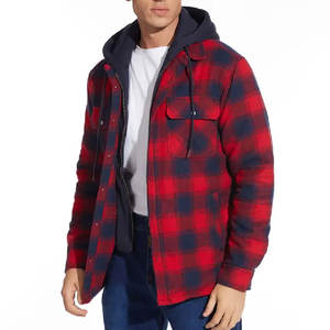 High Quality Men's Custom Hooded Winter Quilted Lined Vintage Insulated <b>Flannel</b> <b>Jacket</b> with Front Logo - Product Image 2