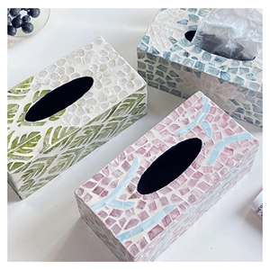 Boîte à mouchoirs en bois nacre, finition artisanale, incrustation de coquillages, pour décoration de comptoir de salle de bain, Vietnam - Product Image 4