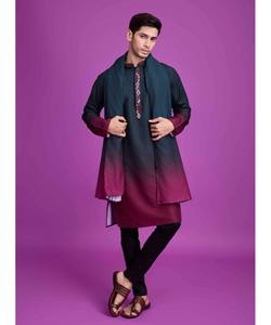 Arabic <b>Indian</b> Punjabi Kurtassalwarkurta Design for Men Green Wedding Latest Style AchkanBandhgalaSherwani <b>Fabric</b> - Product Image 5
