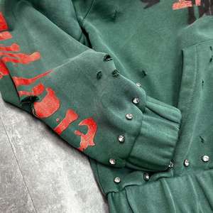 Sudadera de invierno de algodón 100% con diamantes de imitación y logotipo personalizado más vendida, sudadera con capucha negra de talla XL, impresión Digital con etiqueta privada - Product Image 5