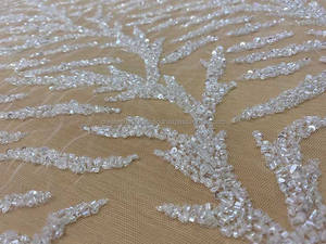 Paillettes de cristal blanches, tissu perlé lourd, robe de mariée en dentelle blanche, fabricant et fournisseur indien - Product Image 2