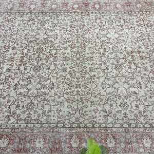 6.3x9.7 ft Large Turkish Rug, Vintage Rug, White <b>Red</b> Check <b>Wool</b> Rug - Product Image 5