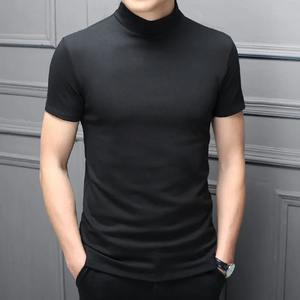 <b>Men</b> Half <b>High</b> <b>Collar</b> Mercerized Cotton Short Sleeve Slim Body T-<b>Shirt</b> <b>Men</b> Solid Color Model <b>High</b> <b>Collar</b> Trend - Product Image 4