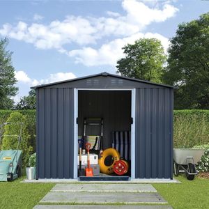 Grand <span class=keywords><strong>abri</strong></span> de jardin en métal pour outils d'extérieur avec toit à pignon Porte sécurisée Conception résistante aux intempéries pour équipement de pelouse - Product Image 6