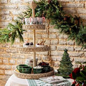 Support de service à étages sophistiqué en rotin, plateau de présentation en osier tressé, organisateur vertical pour desserts, fruits et présentation de table - Product Image 5