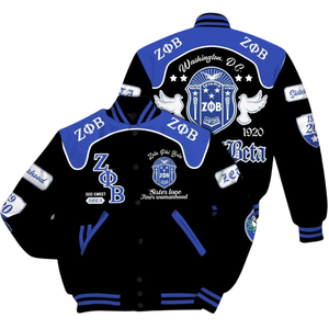 Zeta phi เสื้อแจ็กเก็ตกำมะหยี่ลายตัวอักษร1920สีน้ำเงินขาวกรีกชีวิตสโมสร zpb ตัวแทนทีมตัวแทนทีมแจ็กเก็ต chenille Patch founders Day Gear - Product Image 3